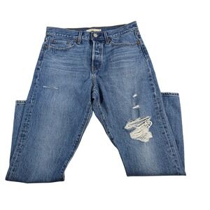 Levi's Wedgie Fit Jeans Distressed Blue Denim Button Fly Women's Size 30